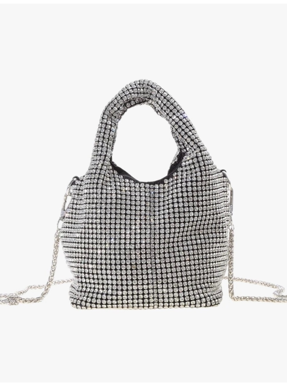 Silver Crystal-Embellished Women’s bucket Bag